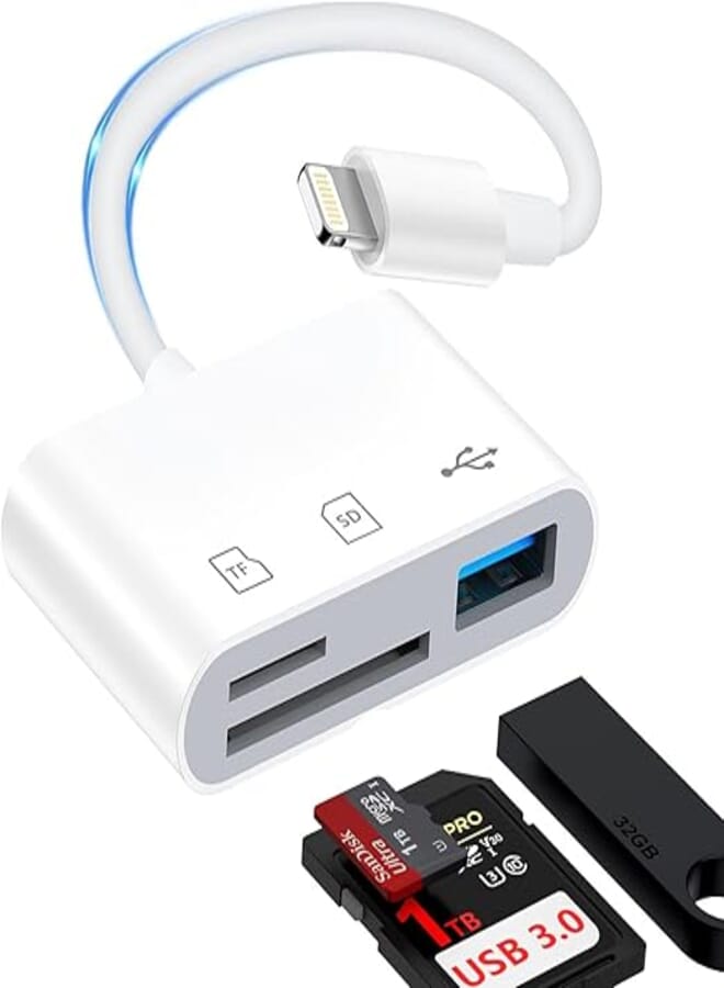 iPhone SD Card Reader, 3 in 1 USB/SD/TF Converter Adapter, MFi Certified, Lightning External Memory Card Reader, USB3.0 Bi-Directional, Fast Data Transfer, No Setting, Lightning to SD Powered Camera